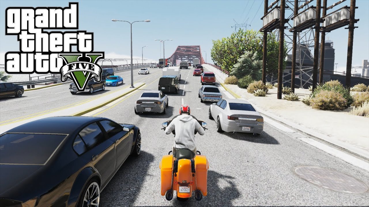 GTA 5 - Enjoyable Motorcycle Drive Through Heavy Traffic | 4x Heavy Traffic