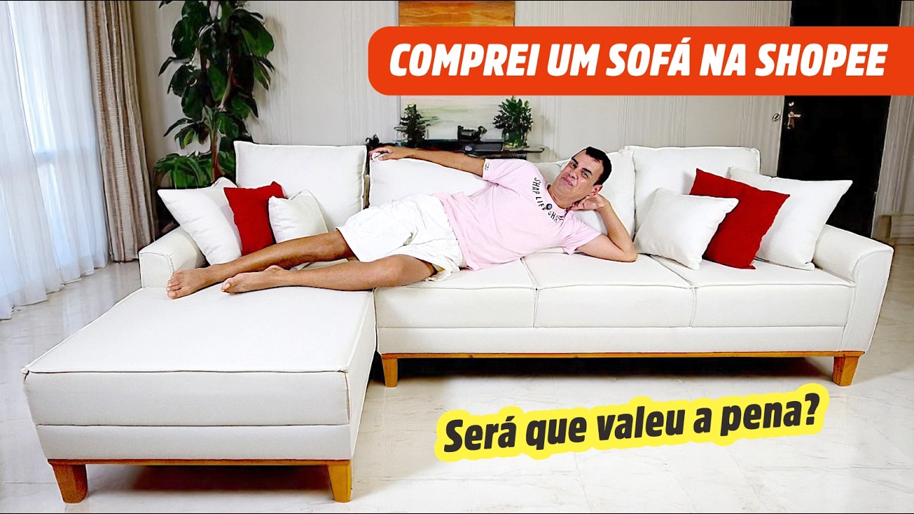 COMPREI um SOFÁ na SHOPEE! Valeu a pena? Sofá 4 lugares com chaise 🛋️✨