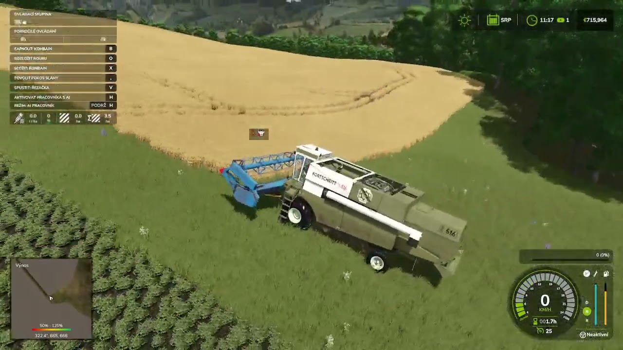 farming simulator 25 mapa chvojnica kosenie psenice.
