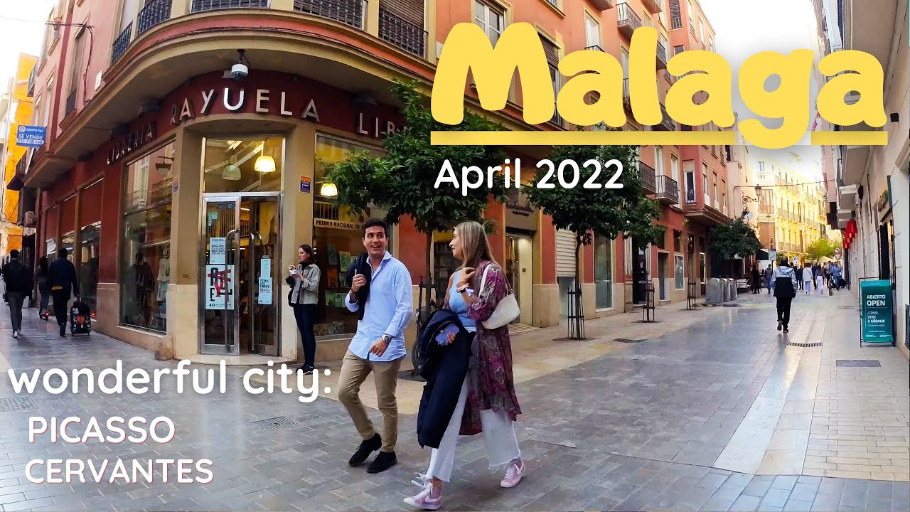 Malaga City Center: from Agustin to Plaza de la Merced. 4K Walk tour Spain. April 2022