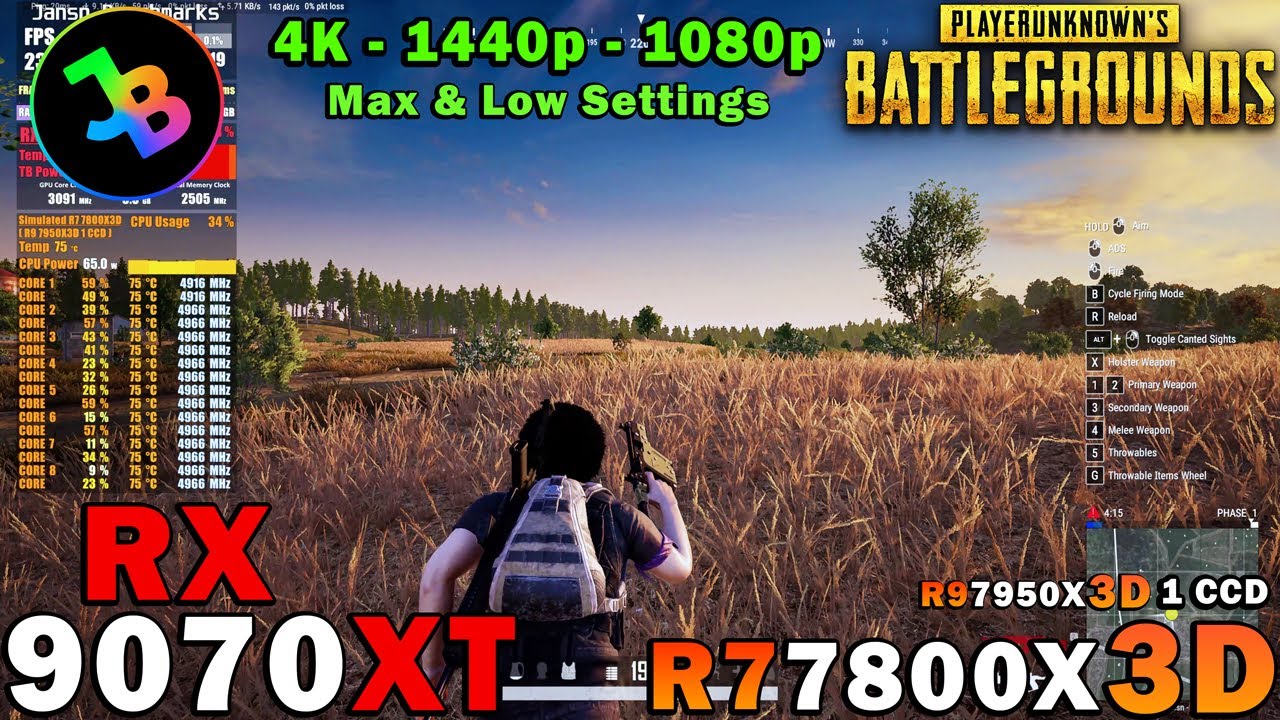 PUBG | RX 9070 XT | Sim. R7 7800X3D | 4K - 1440p - 1080p | Max & Very Low Settings