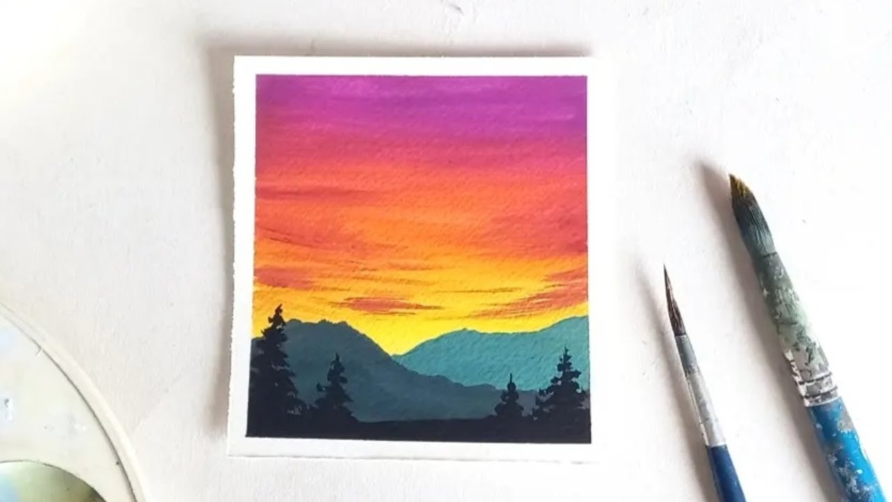 Simple Sunrise Painting Using Gouache | Start Today