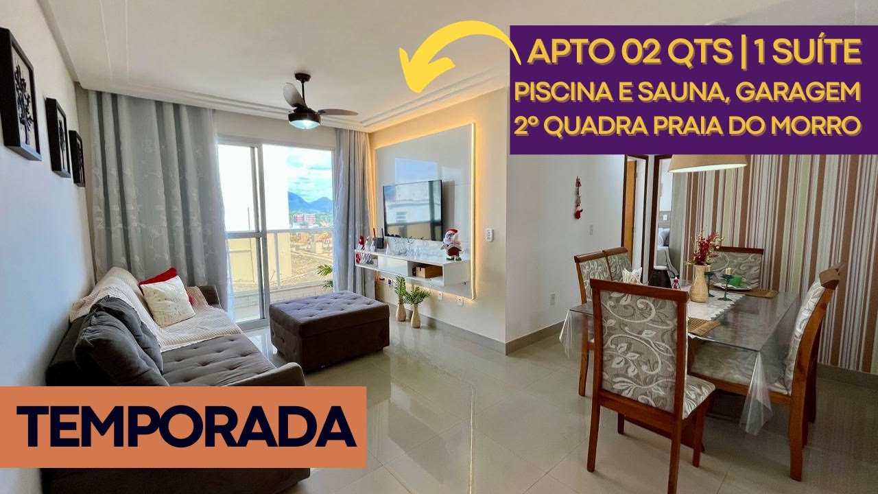 Apto Temporada na Praia do Morro em Guarapari até 6 pessoas com Piscina e Sauna no Ed. Gil Nogueira