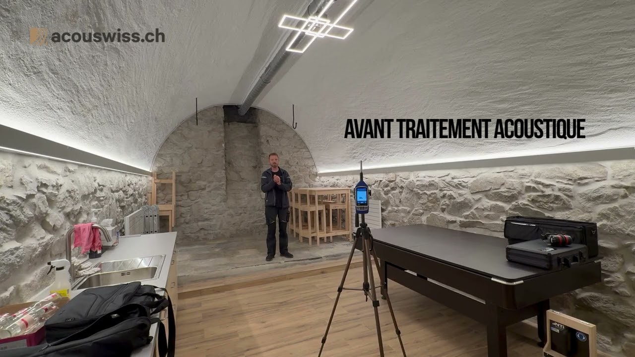 Avant / Après traitement acoustique – Carnotzet à Bramois | Réduction de la réverbération