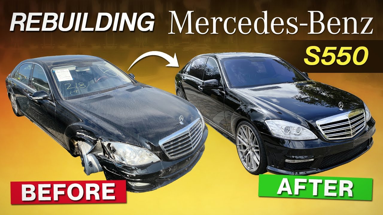 REBUILDING A SALVAGE MERCEDES S550 / S65 AMG CONVERSION IN 15 MIN INCREDIBLE REBUILD TRANSFORMATION