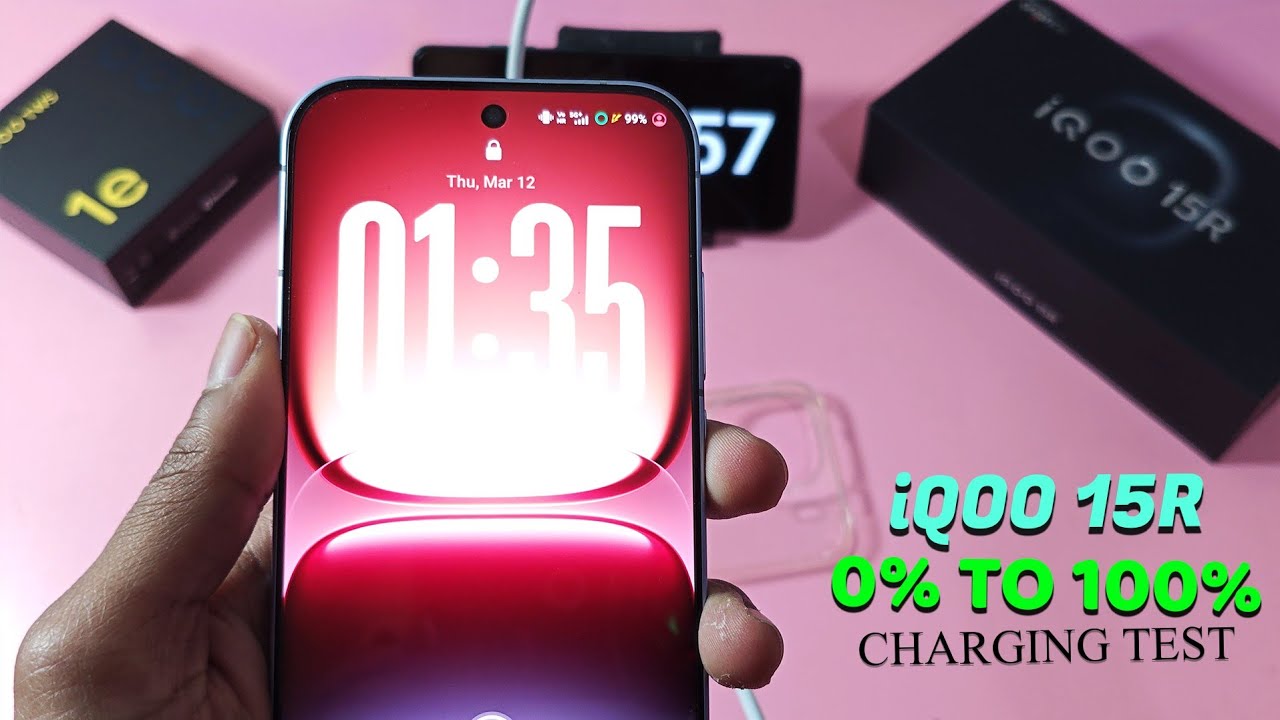 Тест зарядки iQOO 15R — батарея 7600 мАч и зарядное устройство 100 Вт.