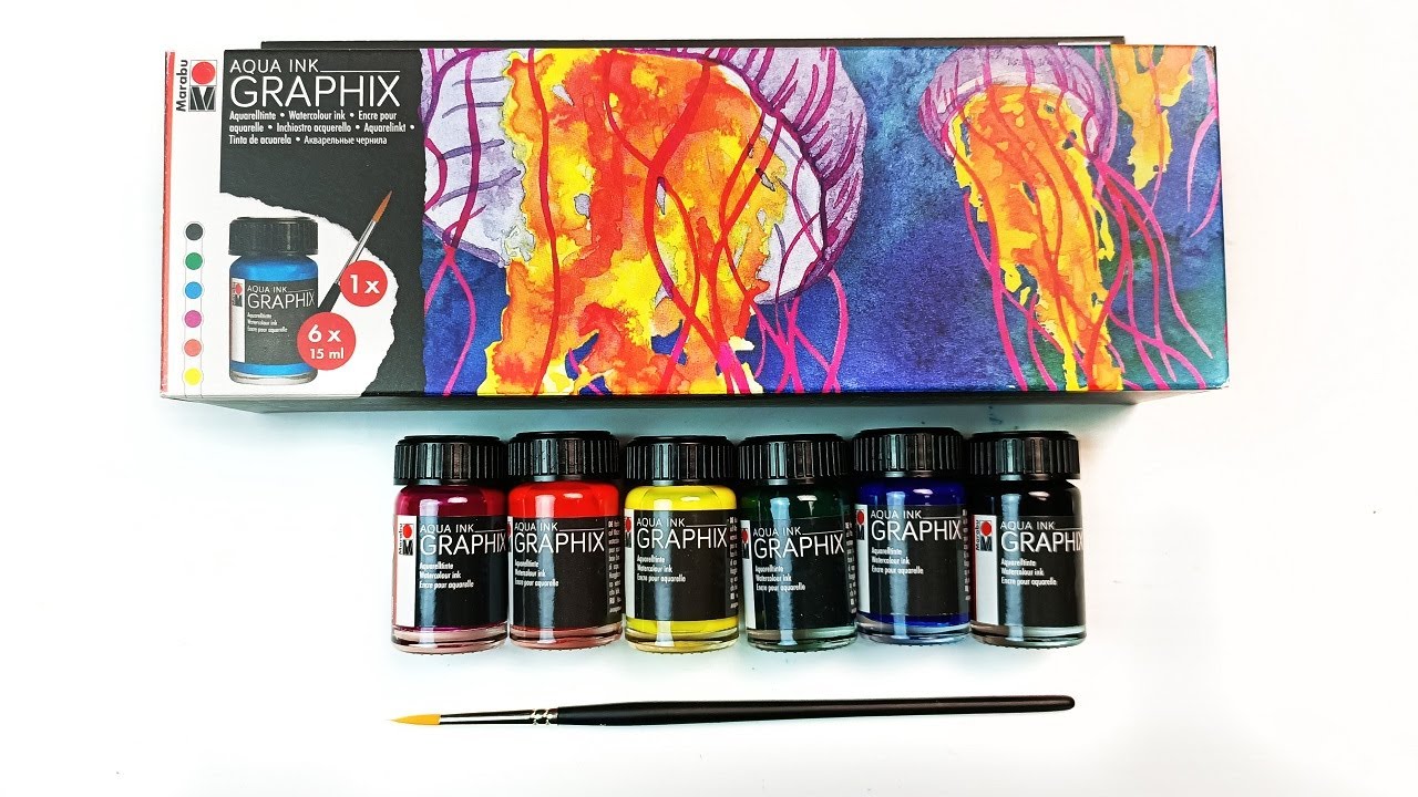 Marabu Graphix Aqua Inks Review | Introductory Set | Swatching and Painting