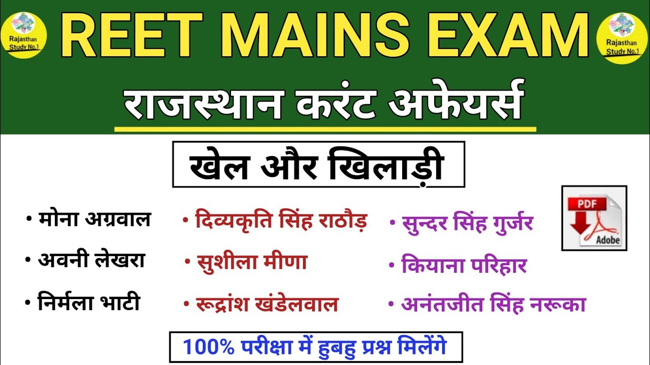 Sports and Players of Rajasthan 2025 l REET MAINS EXAM 2026 l Rajasthan Current Affairs in Hindi ...