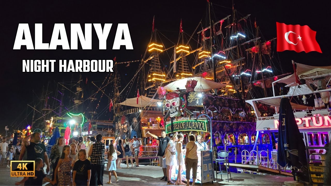 ALANYA Night Harbour Walking Tour Türkiye | Marina Walk Alanya Antalya Turkey 2025 | [4K HDR]