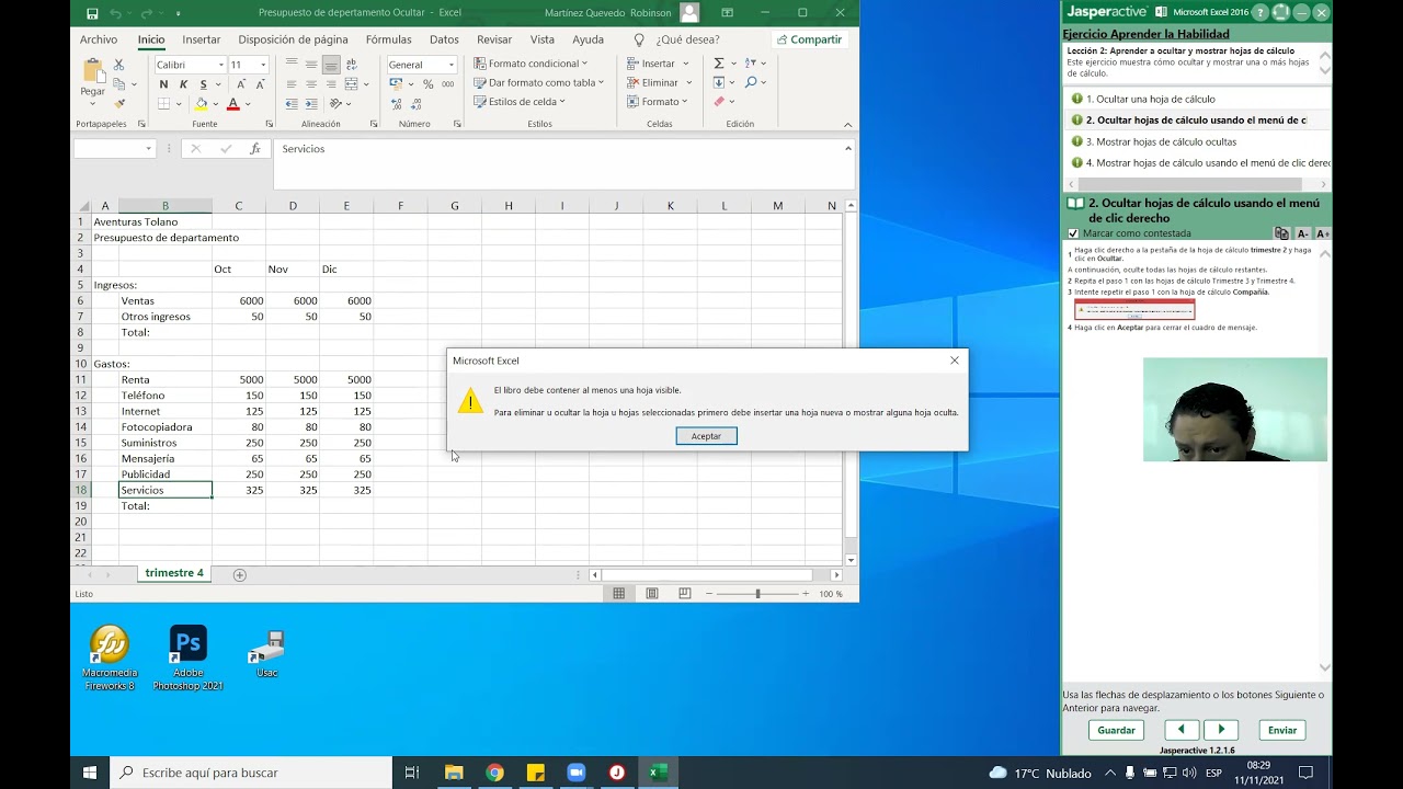 Lección 2.9 - Excel 2016 Core - Certificación MOS - Jasperactive - Ocultar o mostrar hojas de cálcul