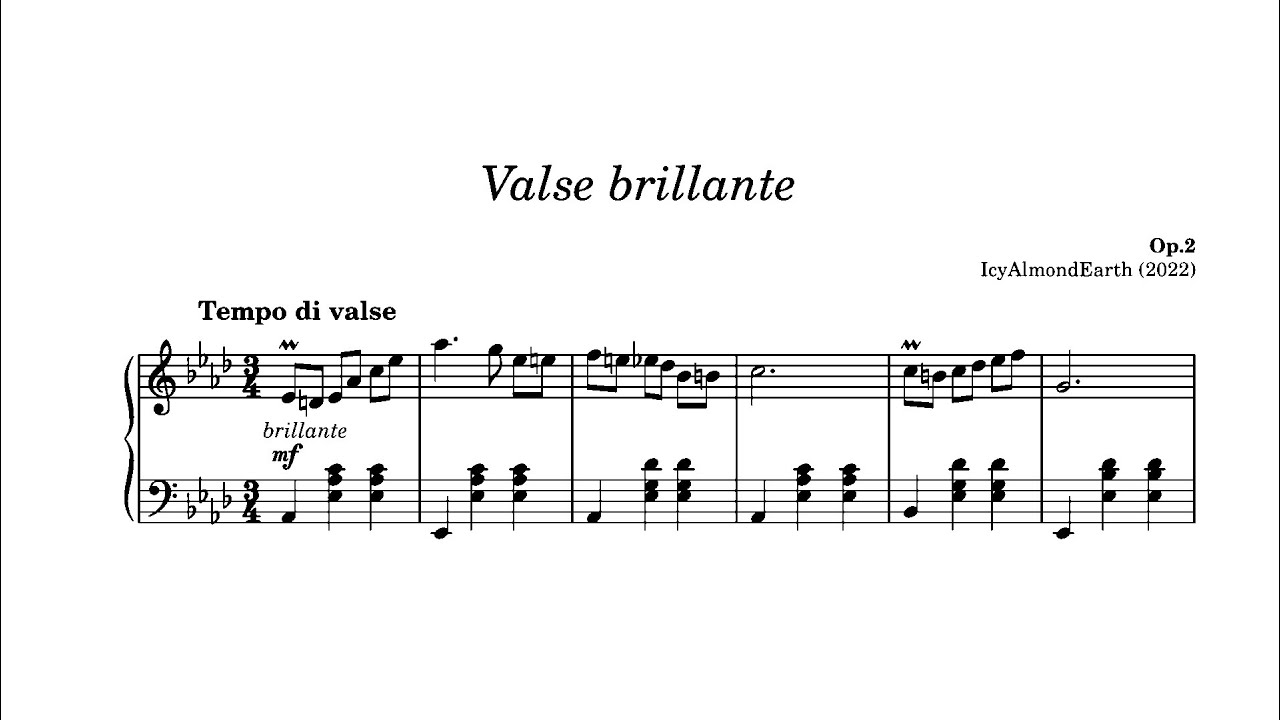 Valse brillante, Op.2 (2022) - IcyAlmondEarth (Original Composition 2025 Re-recording) [Score Video]
