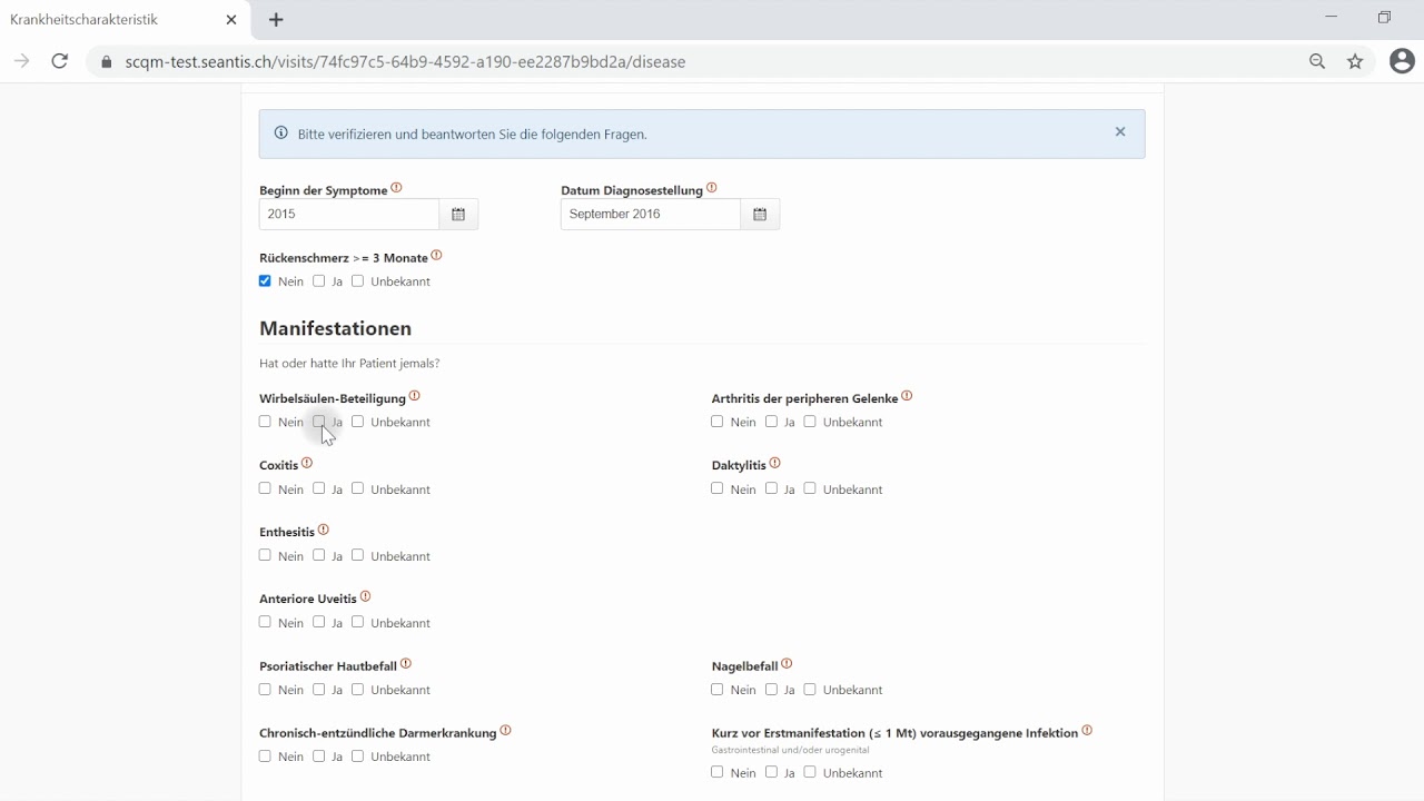 SCQM Webinar zur Datenbank_Eintragen der Krankheitscharakteristika
