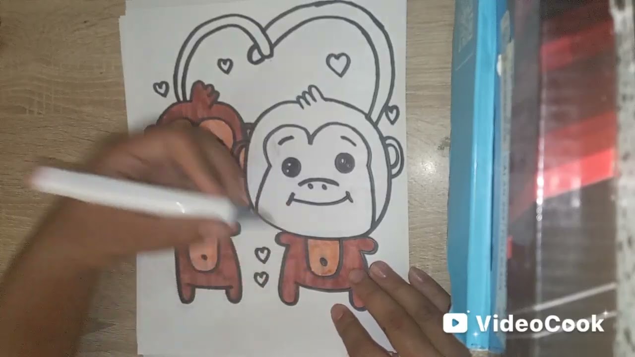 Para el día de hoy escogí dibujar unos monos con cola de corazón 