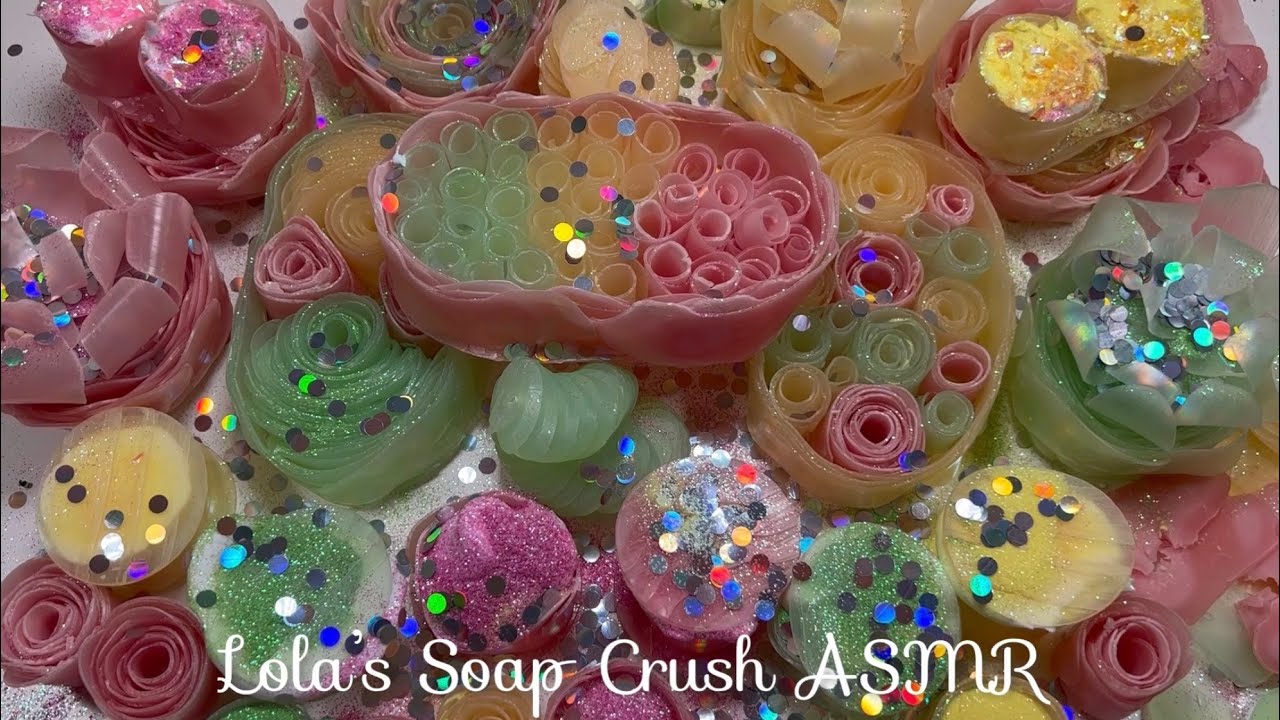 ASMR soap crushing 💗💚💛 Glycerin set with foam and lots of glitter!