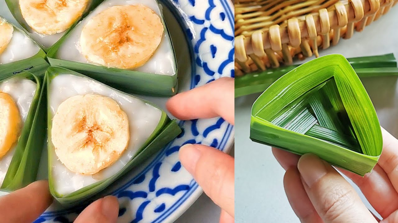 Banana Hoon Kueh | 香蕉粉糕 | Hunkwe Pisang | Pisang Garing | How to make Pandan Leaf Box | 班蘭葉盒