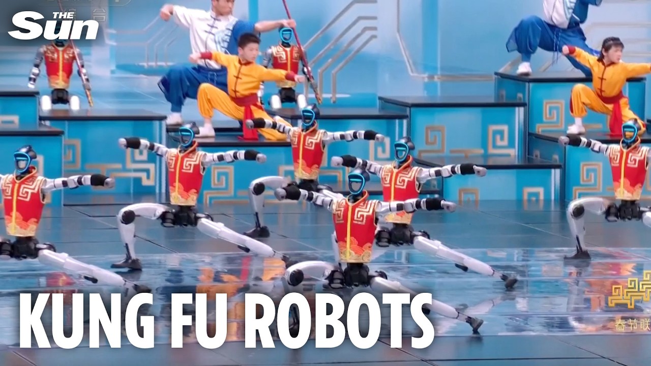 Robots perform incredible acrobatics and synchronised Kung Fu stunts in Chinese New Year performance