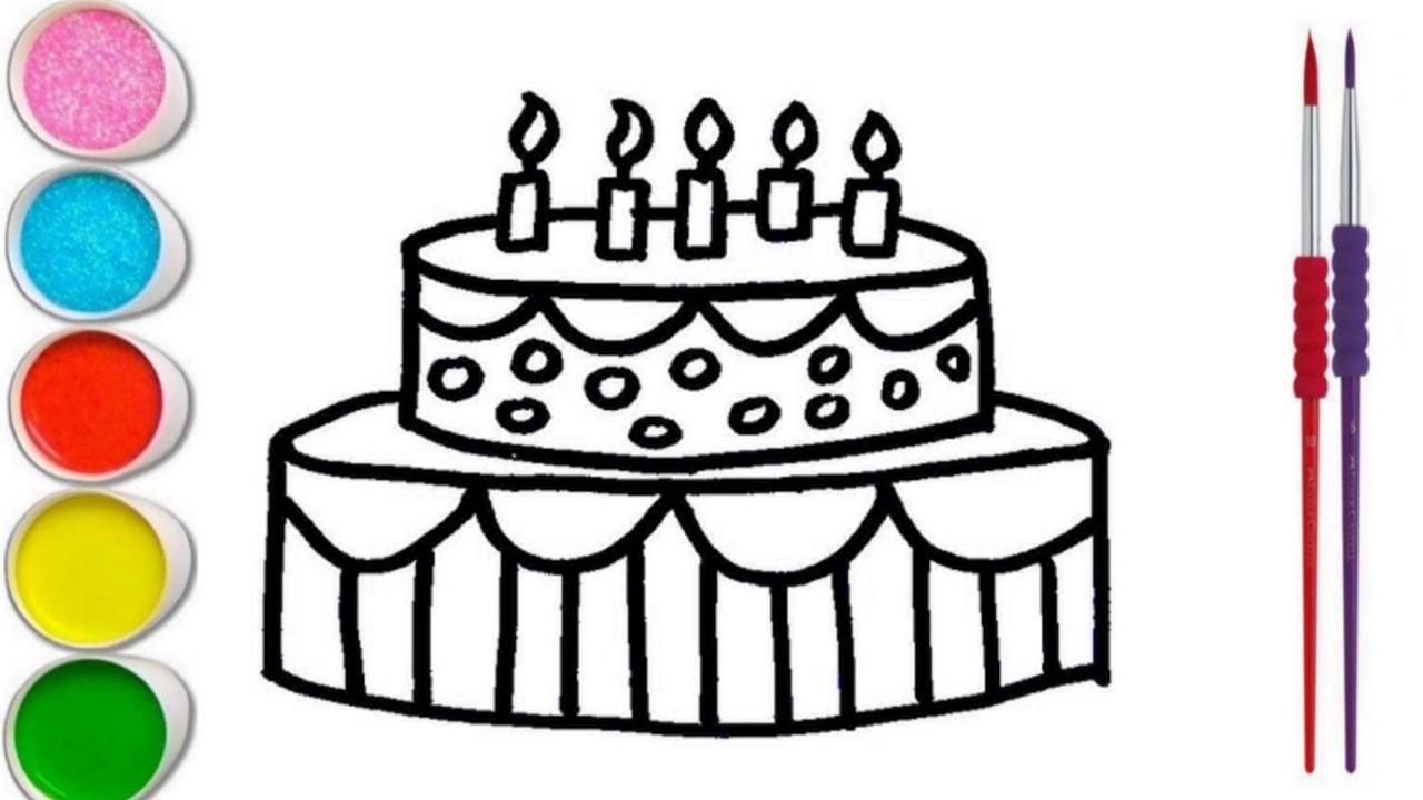 Drawing and coloring A Cute Birthday cake Easy for kids