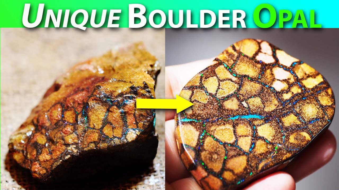 How to cut and Polihsh Unique Pattern Queensland Boulder Opal. Opal Cutting and polishing.