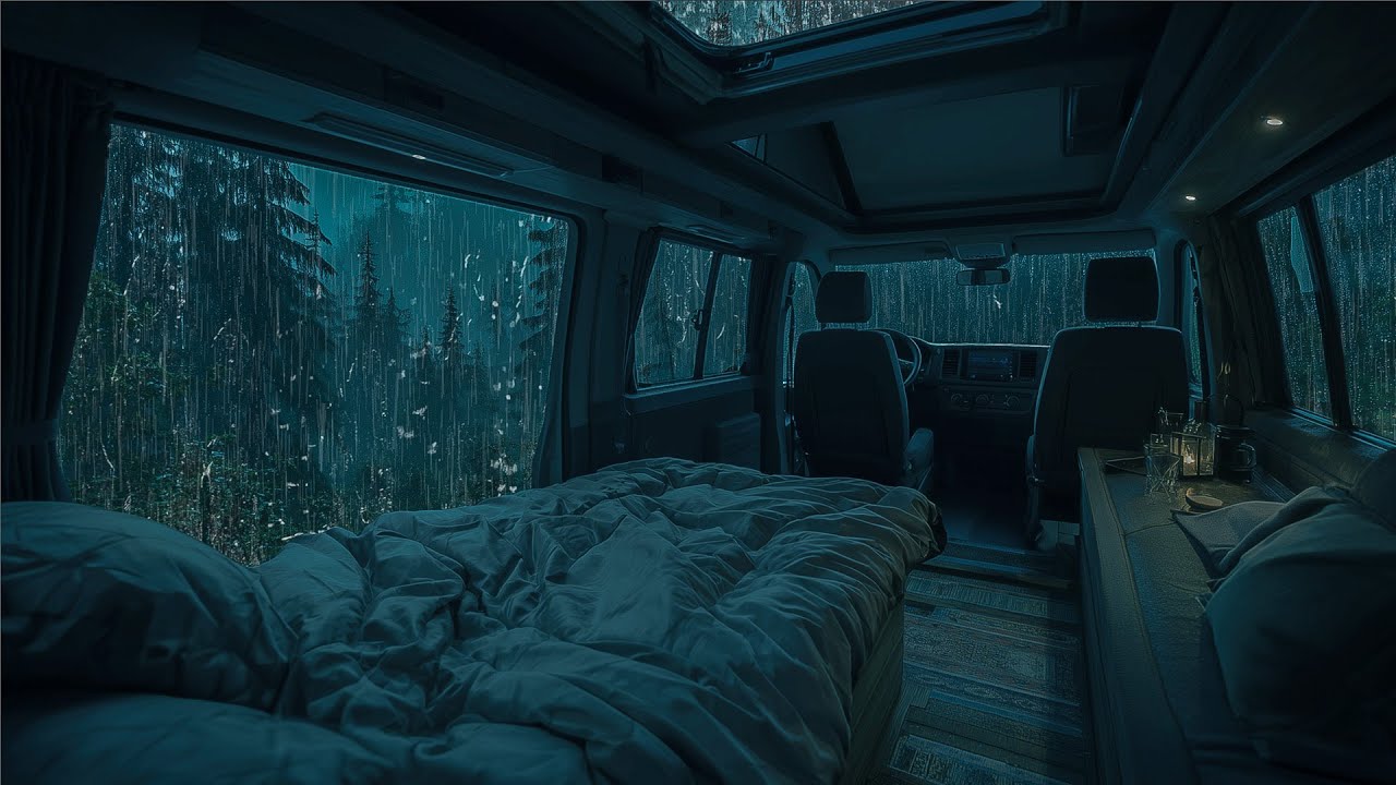 10 Hours⚡️Peaceful Rainfall On A Cozy Camping Van In The Forest For Healing Sleep