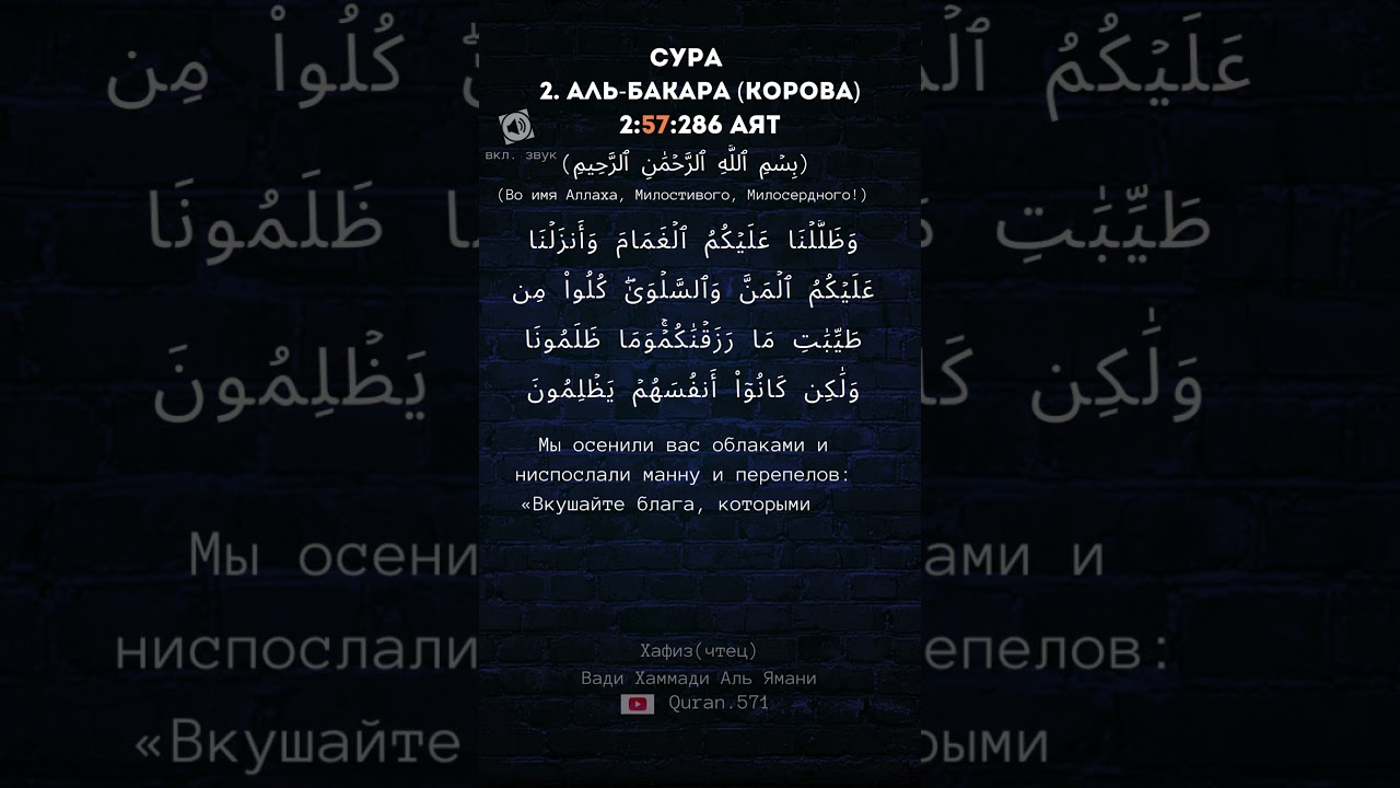 Священный Коран. Сура Аль-Бакара(Корова) 2:57:286 аят