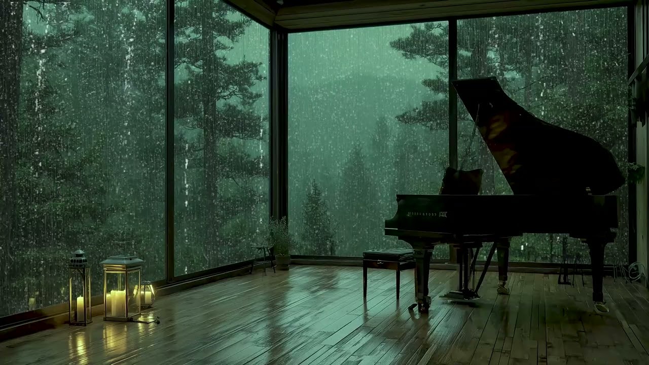 Peaceful Piano on a Rainy Night - Warm Bedroom Relieves Stress, Anxiety, Meditation, Heals the Mind