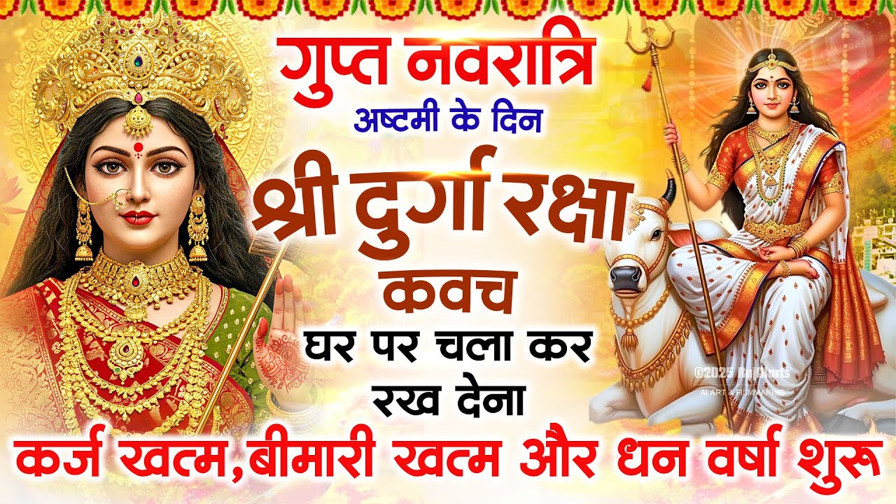 गुप्तनवरात्र अष्टमी के दिन अपने घर में दुर्गा कवच चलाकर रख देने से र्कजखत्म बीमारी खत्म धनवर्षा शुरू