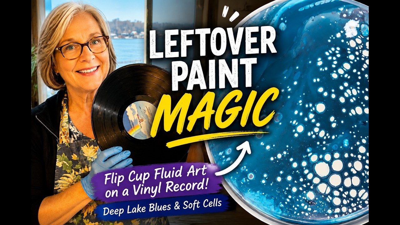 Flip Cup Fluid Art on a Vinyl Record | Deep Lake Blues & Soft Cells