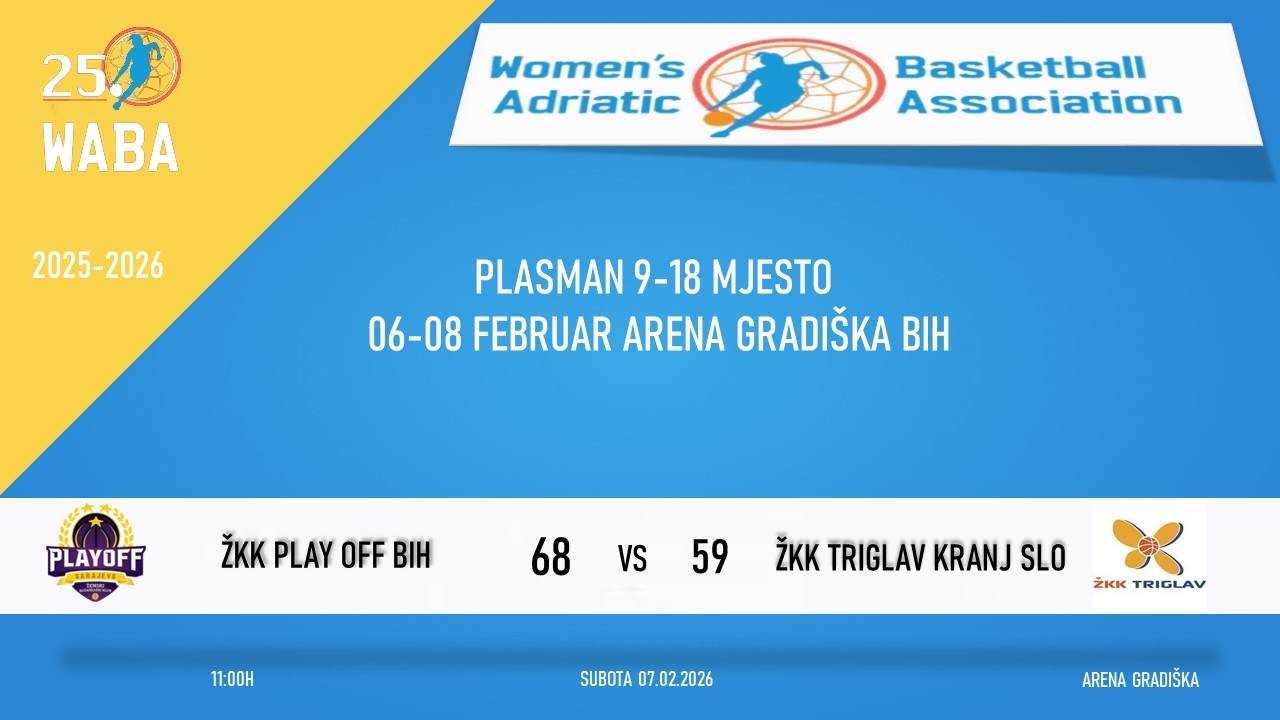 WABA U15 TOURNAMENT  PLASMAN 9-18 MJESTO  ŽKK PLAY OFF SARAJEVO BIH  vs ŽKK TRIGLAV KRANJ SLO