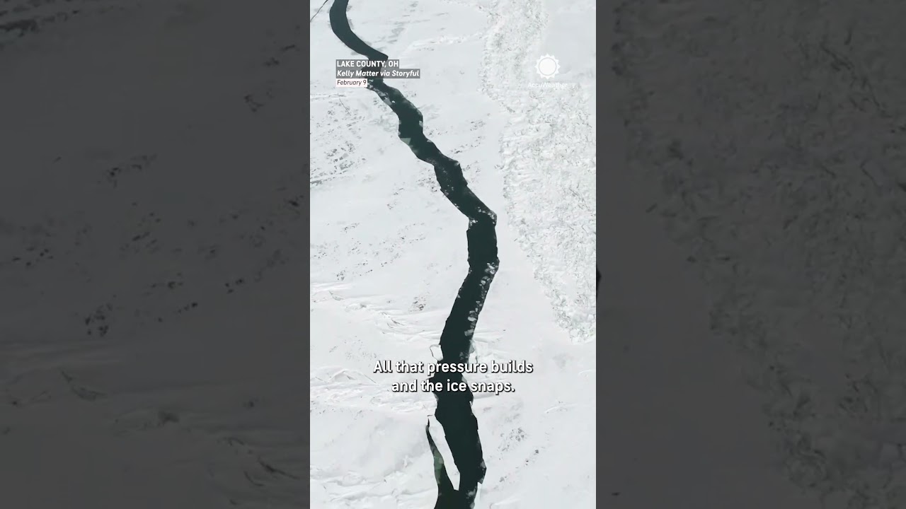 Lake Erie Ice Cracks - Closeup Drone View