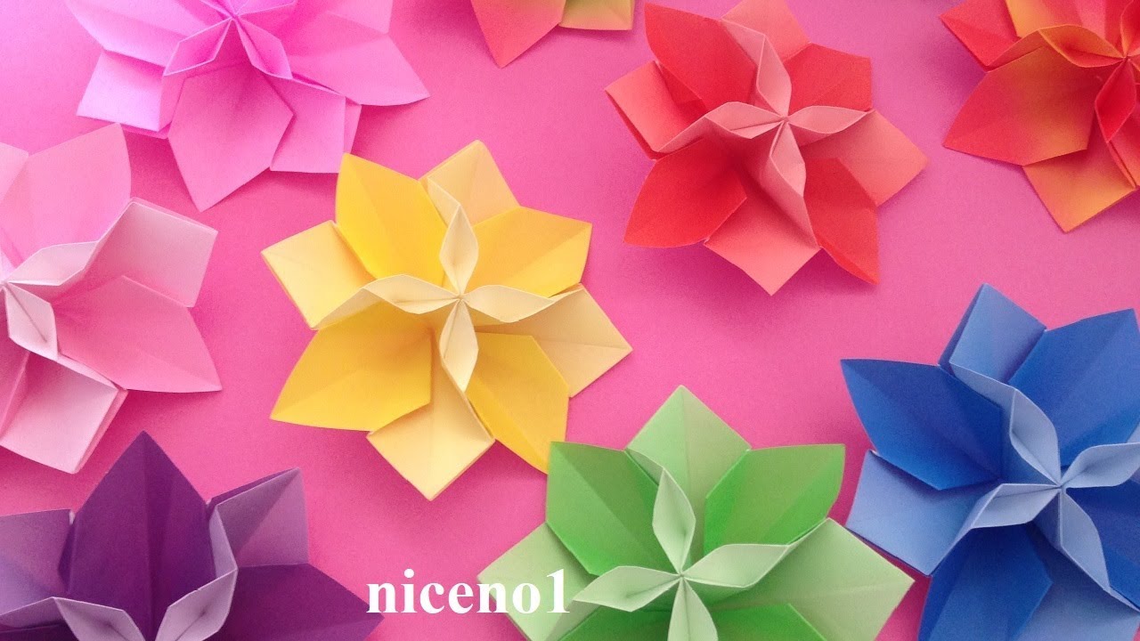 折り紙 花 １枚（立体）の折り方 Origami flower tutorial （niceno1）
