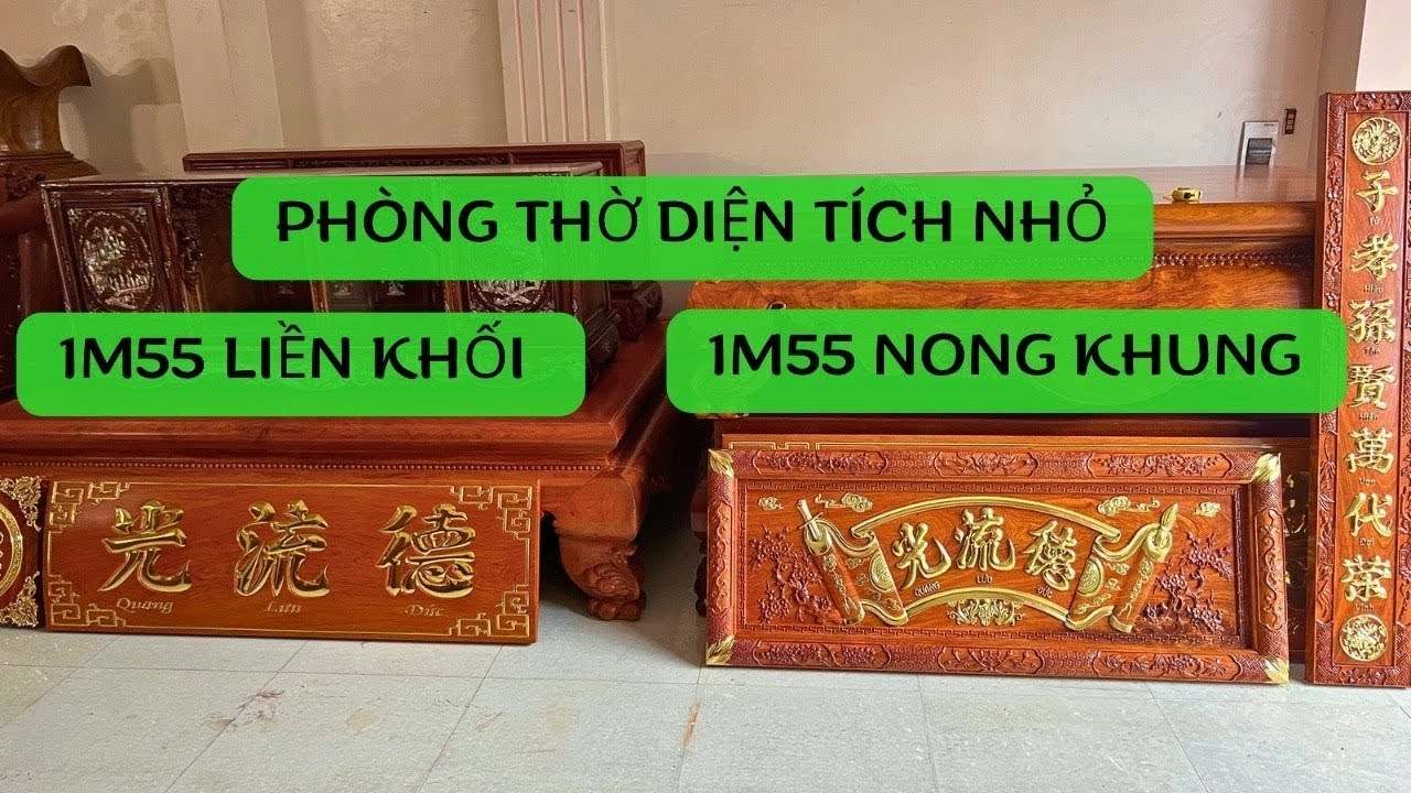 Mẫu Hoành Phi Câu Đối Bằng Gỗ Dành Cho Phòng Thờ Nhỏ - Hoành Phi Câu Đối Liền Khối 1m55