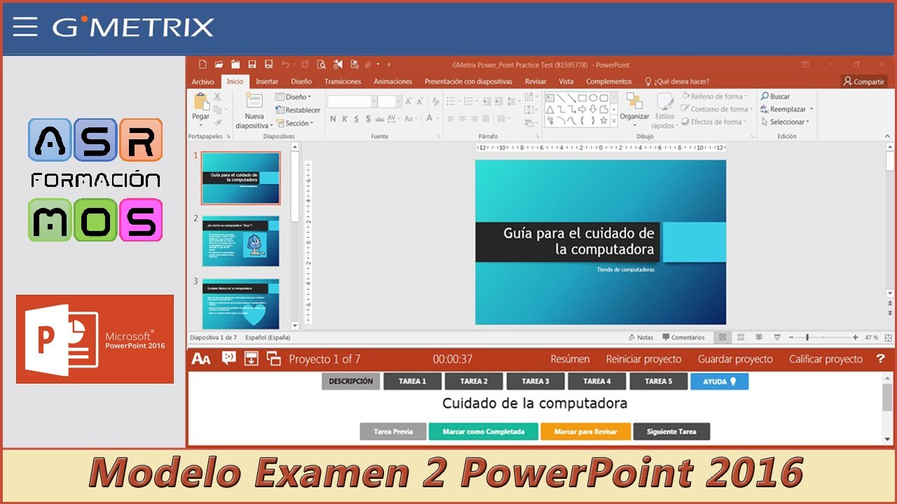 Examen de práctica 2 de Powerpoint 2016 con GMetrix