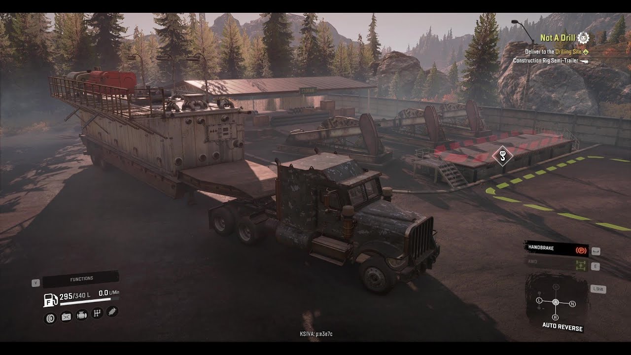 Snow Runner (Navistar 5000-MV) deliver construction rig semi trailer to the drilling site