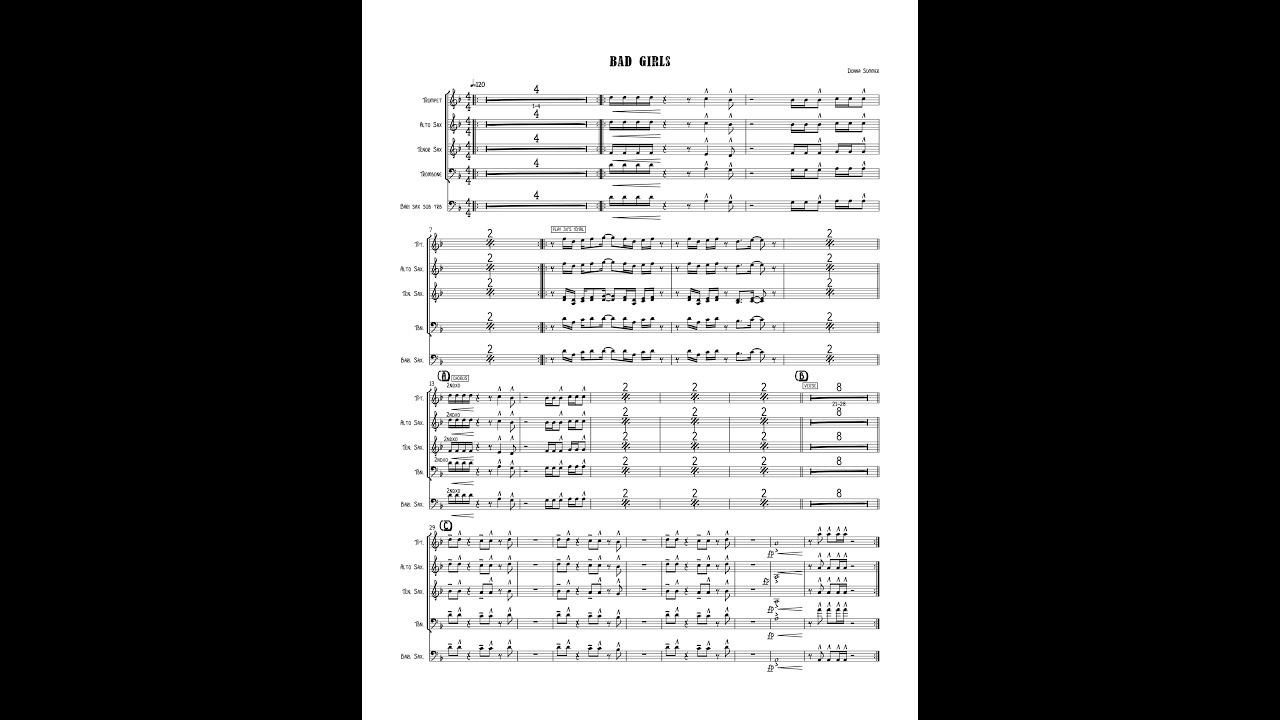 Bad Girls by Donna Summer - Score for 4 Horns #horncharts #top40 #disco