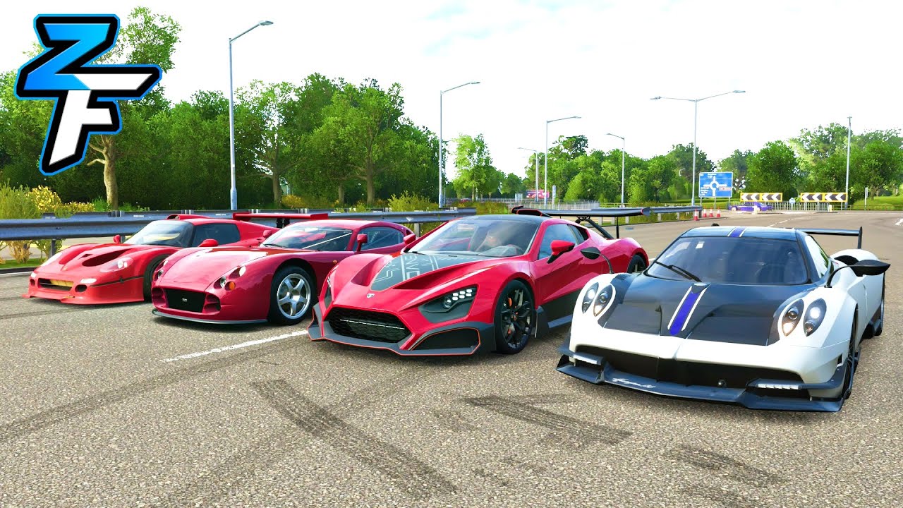 Zenvo TSR-S vs Pagani Huayra BC vs Ferrari F50 GT vs TVR Cerbera Speed12 Drag Race | Forza Horizon 4