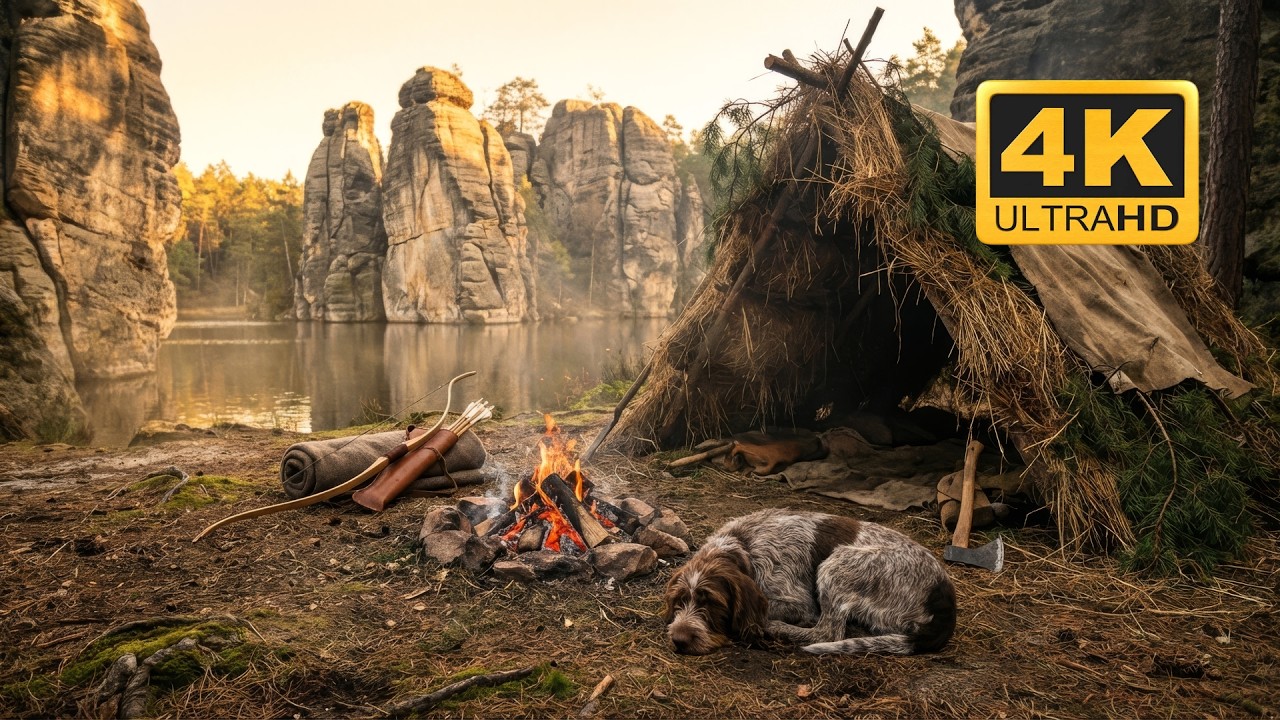 4K | #Medieval #Rain & Campfire Ambience 🔥 #Forest Sounds for Sleep & Focus