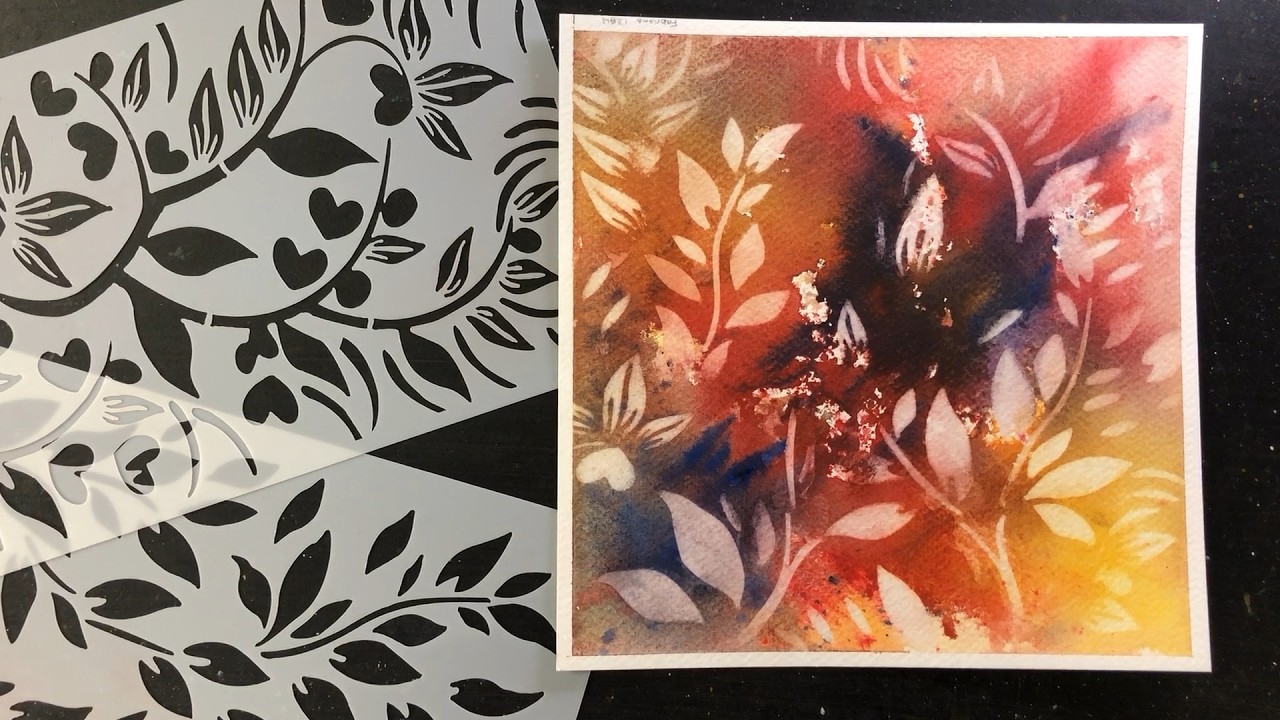 Reverse Stenciling WATERCOLOR floral - easy & relaxing painting process - 417