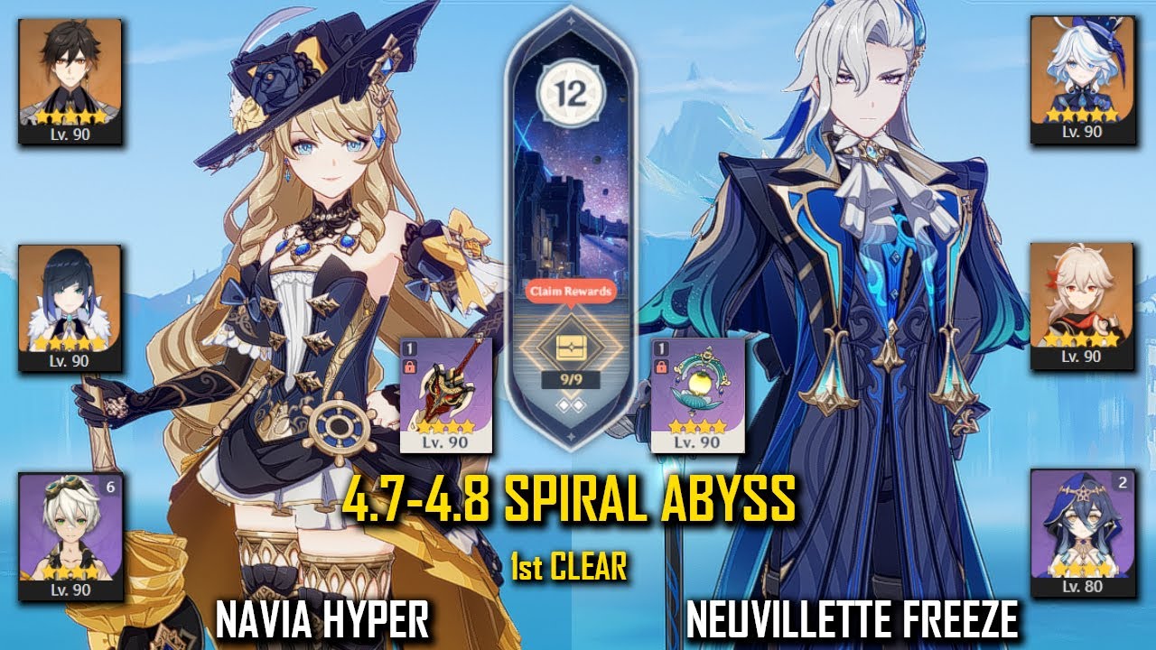 【GI】C0 Navia Hyper and C0 Neuvillette Freeze - NEW 4.7-4.8 Spiral Abyss - Floor 12 - 9 Stars
