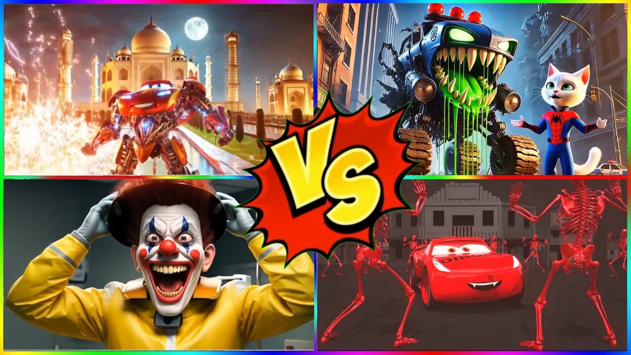 🏁🔴 EVIL MCQUEEN vs 🔵 POLICE CAR MONSTER vs 🟡 MINIONS EXE – LAST TO SURVIVE WINS! 🏆