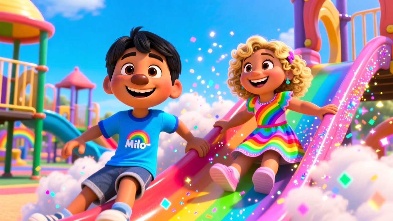 Rainbow Slide Playtime 🌈🎢 Fun Kids Song | Toddler Playground Adventure