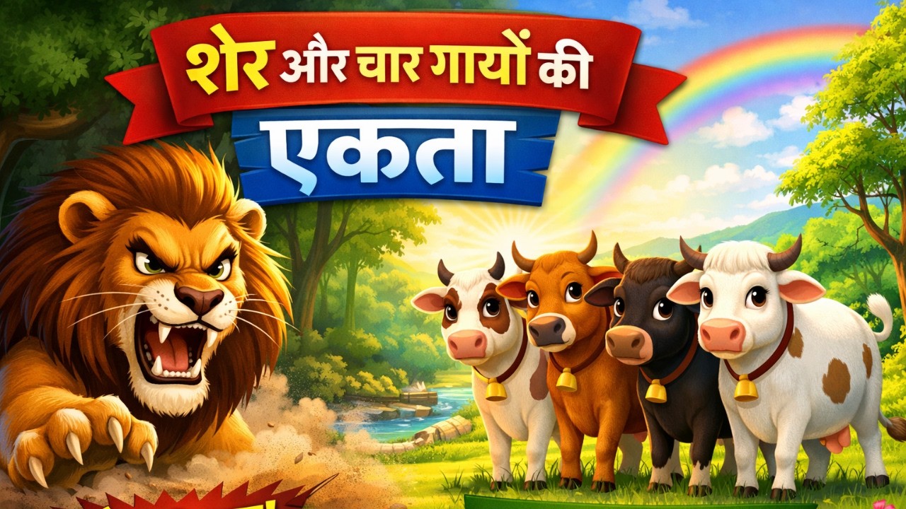 शेर और चार गायों की एकता | दिल छू लेने वाली नैतिक कहानी | Kids Moral Story in Hindi