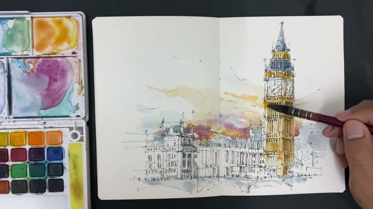 How i color the Big Ben in London | Watercolor painting tutorial