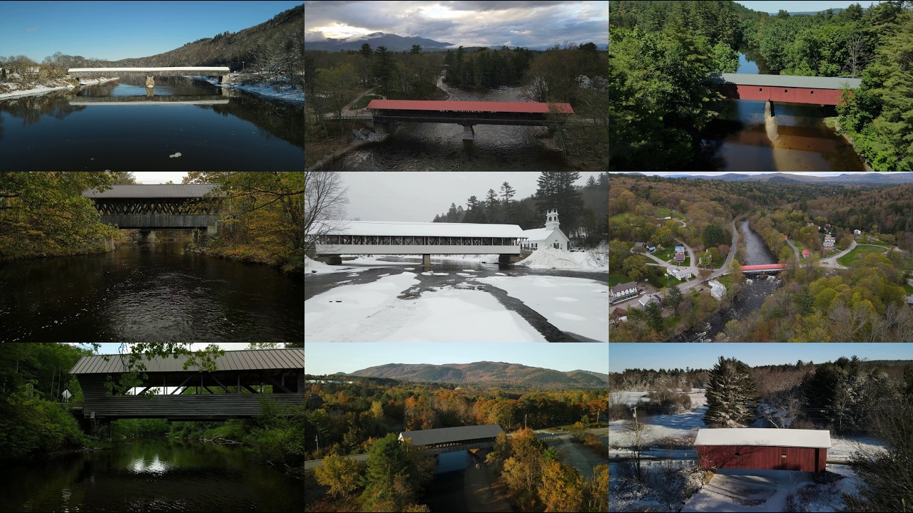 I Visited Every Historical Covered Bridge in New Hampshire! 4k Drone video.
