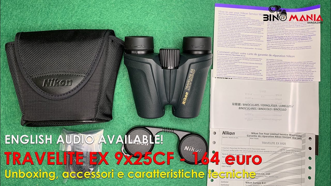 NIKON TRAVELITE EX 9x25 CF- unboxing, accessori e caratteristiche tecniche - English audio available