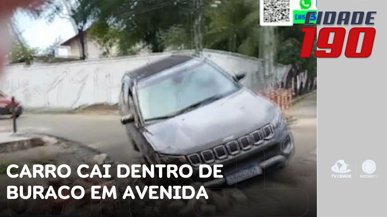 Carro cai dentro de buraco em avenida movimentada da capital, na manhã de hoje | Cidade 190