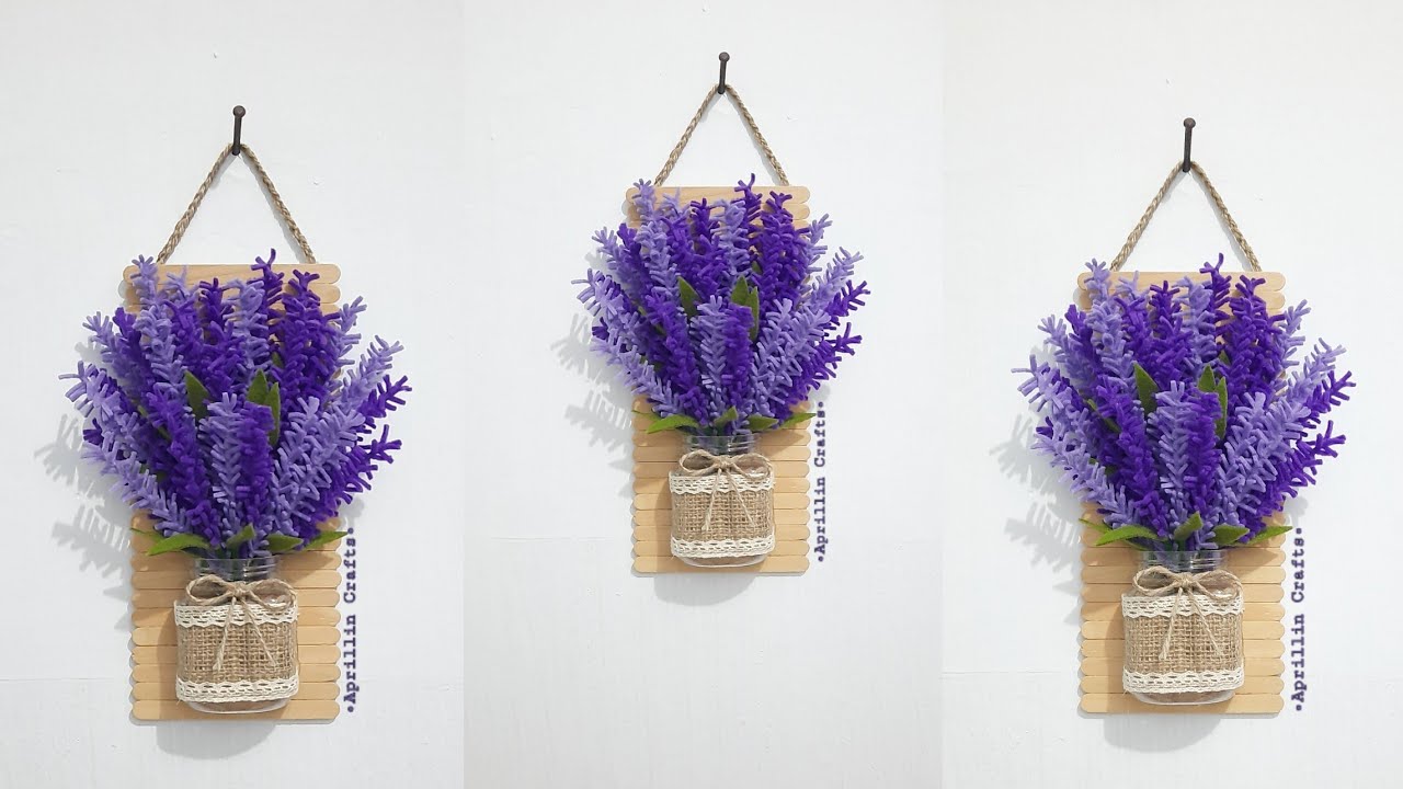 Diy wall decor ideas felt flower lavender||Diy hiasan dinding stik es krim dan bunga lavender flanel