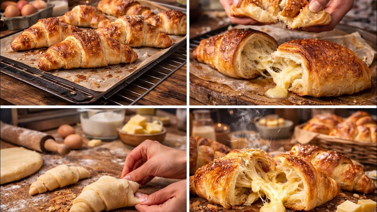 Flaky Homemade Croissants | Easy Cheese Filled Croissant Recipe (Bakery Style)