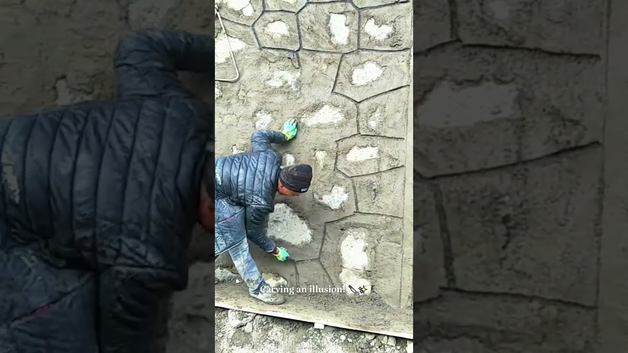 Is this the ultimate DIY faux stone hack?! 🤯 Mind blown! #construction #satisfying #diy