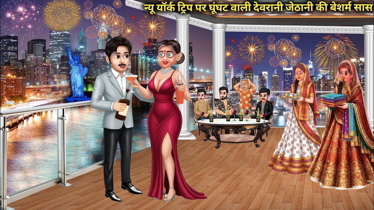 New York ट्रिप पर घूंघट वाली देवरानी जेठानी की बेशर्म सास || Cartoon Videos || Saas Bahu Ki Chugli.