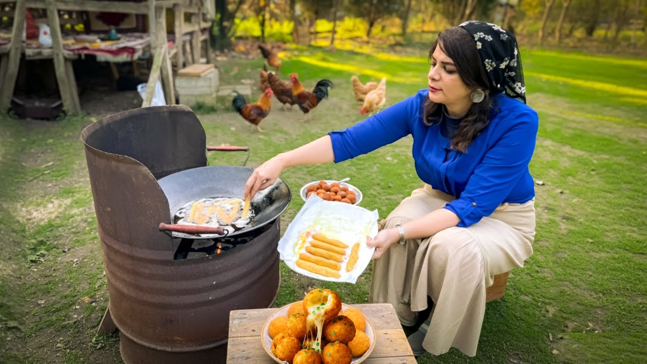 A Cozy Day in an Iranian Village / Golden Crispy Chicken Cheese Balls